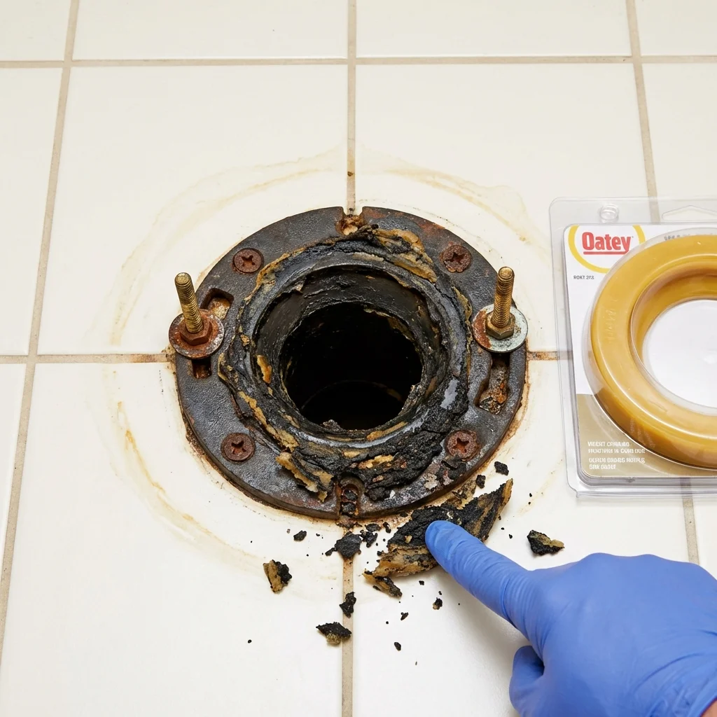 Failed wax ring showing water seepage at the base of a toilet in a Cross Plains, TN home