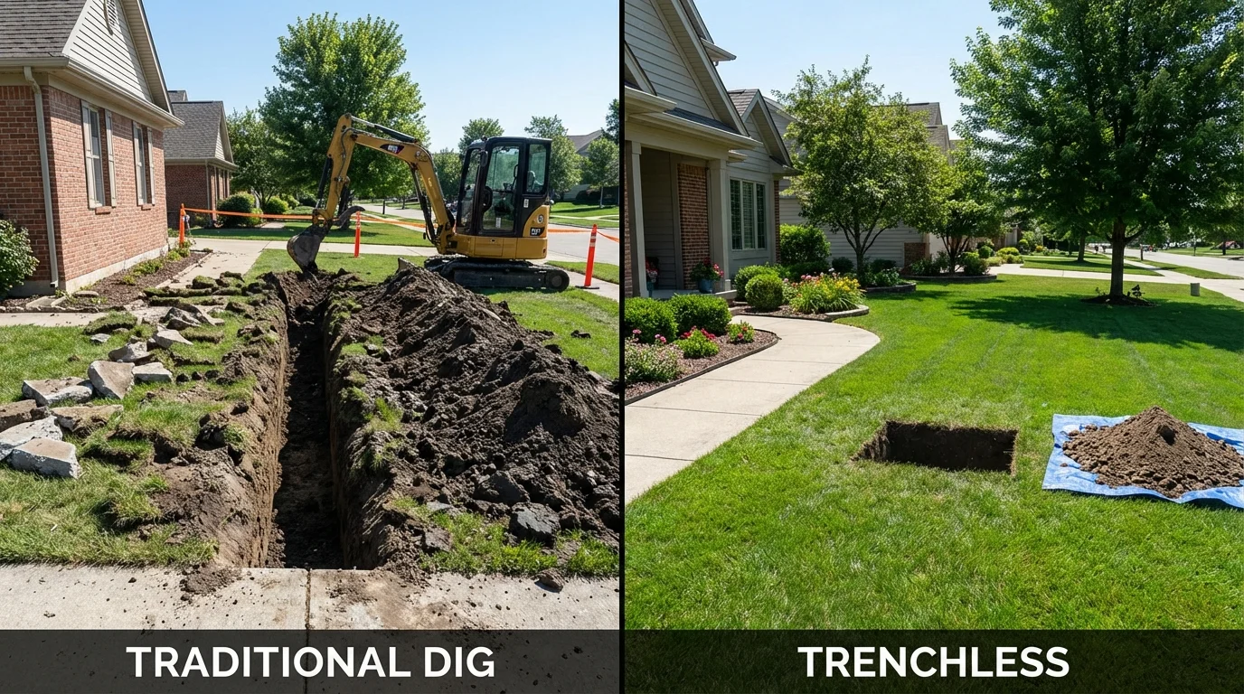 Trenchless sewer repair with minimal yard damage versus traditional excavation in Cross Plains, TN
